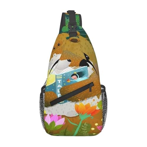 Mother Bear Reading Book To Cub Baby In Forest Men'S Crossbody Chest Bag, With Padded Strap, Large Capacity For Ipad Tablet Travel Work