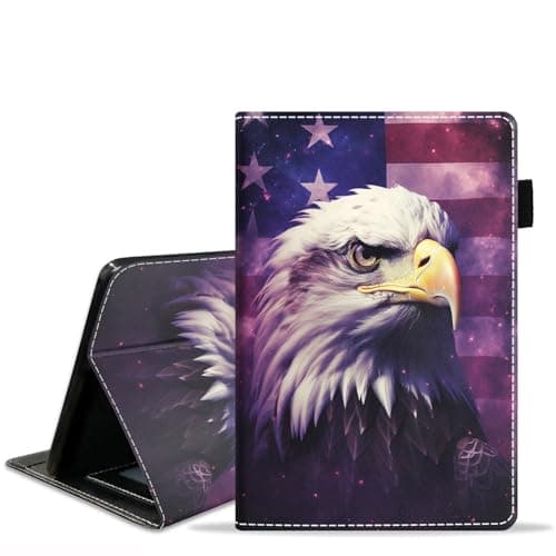 BXIKEOPIU Case for Amazon Kindle Fire 7 Tablet (7" Display, 12th Generation, 2022 Release), Slim PU Leather Stand Folio Cover with Card Slot & Auto Wake Sleep - American Flag Bald Eagle