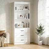 OneBlis 70" H Bookshelf with Drawers, Tall Bookcase with 3-Tier Open Shelves, Bookshelf and Bookcase with Storage Cabinet for Home Office,Living Room(White, 6-Tier)