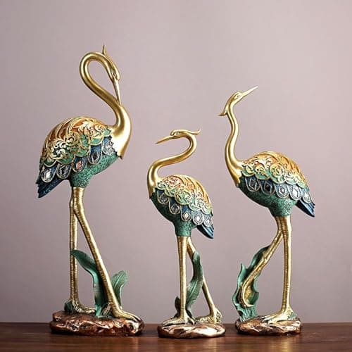 YUZDNM Crane Statues Painted Heron Figures Indoor Sculpture, Animal Figurines Standing Home Décor, Bird Desktop Art Figure, Collectible Crafts Decorations for Living Room Party