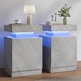 OneBlis Nightstands Set 2, 15 Inches LED Night Stand Set of 2, Modern Bedside Table with LED Lights, High Gloss Surface, End Table with Storage for Bedroom, Grey