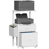 HIGDBFE File Cabinet with 2-Tier Shelf, Letter Size Drawer Filing Cabinet with Reversible Side Bag, Vertical Office Cabinet Printer Stand with Storage for Home Office, White, 16.5" W