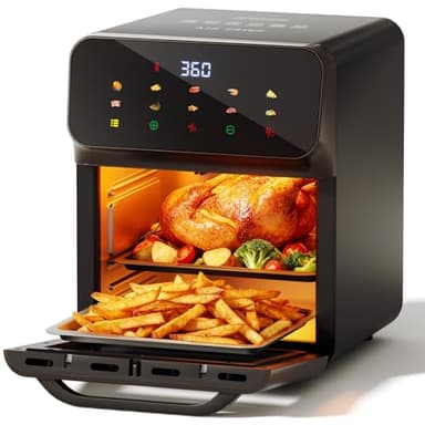 10QT Air Fryer, Convection Oven With 10 Preset Cooking Mode, Bake, Roast, Reheat, Broiler, Dehydrate, Toaster Baker, 85% Oil-Less, Visible Window and LED Digital Color Display