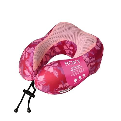 Roxy Cooling Gel Neck Pillow, Memory Foam Travel Neck Pillow for Airplane, Ergonomic Neck Support Pillow for Travel, Plane, Car & Office, Breathable Washable Cover, Pink