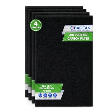 Bagean A2 F2 Activated Carbon Filters for Filtrete Air Purifier - Compatible with 3M Filtrete Air Purifier Filter Replacement - Activated Prefilter Absorbs Odor and Freshens the Home ((4-Pack))