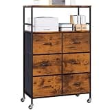 DreamDashio 51" H Tall Mobile File Cabinet, Rolling Printer Stand with 6 Drawers, Adjustable Hanging Rails for A4/Letter/Legal Files, Fabric Vertical Filing Cabinet for Home Office, Rustic Brown