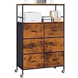 DreamDashio 51" H Tall Mobile File Cabinet, Rolling Printer Stand with 6 Drawers, Adjustable Hanging Rails for A4/Letter/Legal Files, Fabric Vertical Filing Cabinet for Home Office, Rustic Brown