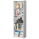 IRJRNSDX 5-Tier Bookshelf Narrow Bookcase Wood Cube Storage Shelf Freestanding Open Shelf Display Storage Organizer for Small Spaces Kids Bedroom Living Room Home Office Apartment, 52 Inch White