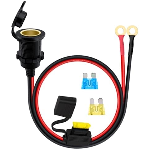 HuaLiSiJi Fixed Thread Cigarette Lighter Socket to O Ring Terminal Cord 14AWG 20A Cigarette Lighter Female Socket Cable, with Fuse and Waterproof cover for Cars, Motorcycles, Boats (0.6 m)