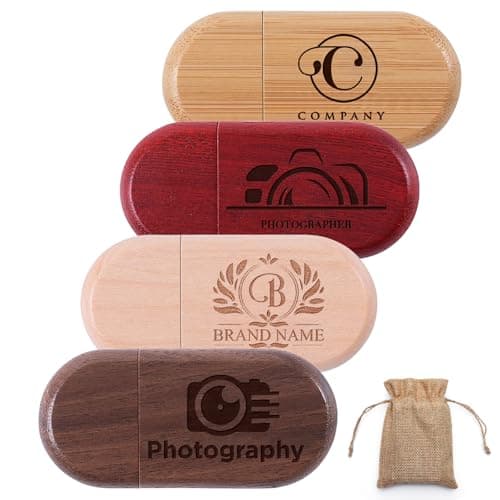 128MB 50Pcs Personalized Custom Wood USB 2.0 Flash Drive, Bulk Customize Oval Thumb Drives with Exquisite Linen Bag for Company/School/Photography