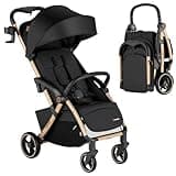 Babideal Lightweight Travel Stroller, Self-Folding Toddler Stroller with 50L Bottom Storage, Large Canopy, Full-Reclining Seat, Cup Holder Included, Newborn to 50lbs