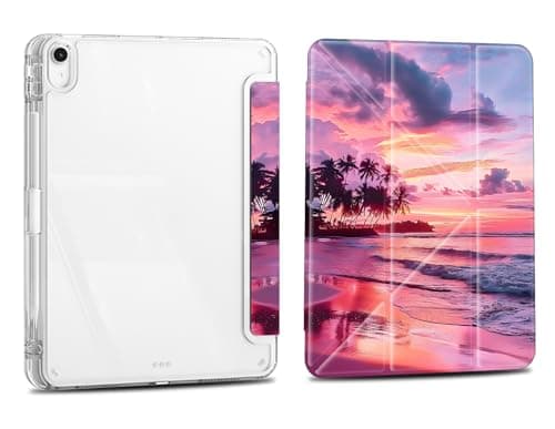 Case for Samsung Galaxy Tab S10 Lite / S10 FE / S9 FE 5G / S9 10.9''/ 11'', Slim Clear Case with Pencil Holder, Multi-Angles Folding Y-Shaped Stand Cover, Sunset Palm Beach