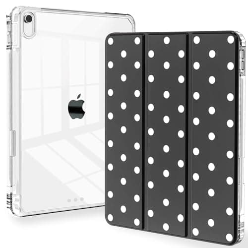 Feams Case for iPad (A16) 11th Generation 11 Inch 2025, iPad 10th Generation 10.9 Inch 2022, Slim Tri-Fold Stand Clear Back Cover with Pencil Holder & Auto Sleep, Black Polka Dot