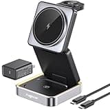 【2026 Upgraded】 Wireless Charger 3 in 1, Foldable Wireless Charging Station with Light for Apple Magnetic Charger, Travel Magnetic Charger Stand, Nightstand Fast 15W Charging Station (20W Adapter)