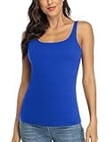 V FOR CITY Shelf Bra Tank Top for Women Adjustable Wide Strap Cotton Camisole Base Layer XL Royal Blue