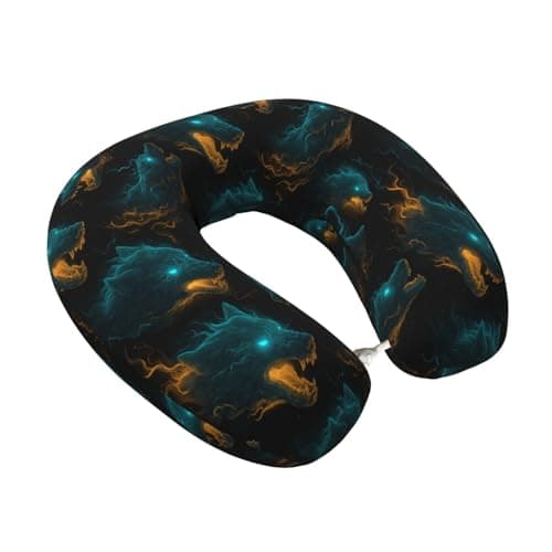 Cool Wolf Green Print Travel Neck Pillow for Airplanes, Memory Foam Neck Pillow for Traveling/Sleeping, Travel Essentials Accessories for Women Men