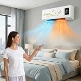 2-in-1 Wall Mounted Fan Heater, Portable Mini Split Unit, Quiet Ductless Cooling & Heating System for Bedroom Living Room, No Window Installation Needed, Remote Control Included