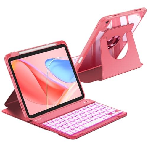 FINTIE 360° Rotating Backlit Keyboard Case for iPad (A16) 11th Generation 11 Inch 2025, iPad 10th Gen 10.9 Inch 2022 - Magnetic Detachable 7 Colors Backlight Keyboard with Soft TPU Cover, Pink