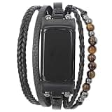 YOSWAN Boho Bracelet Compatible with Fitbit Charge 6 Bands/Charge 5 Bands for Women Men, Dressy Beaded Handmade Multilayer Wrap Leather Strap for Fitbit Charge 5/6 Watch (Beaded Black)