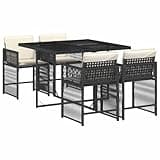 KGHFDVB 5 Piece Garden Dining Set Black with Rectangular Table and 4 High-Back Chairs, Poly Rattan and Tempered Glass Patio Set