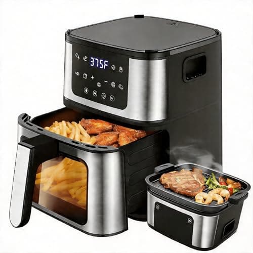 8-in-1 Air Fryer+ Grill Plate 7.5 Qt, Premium Ceramic Coating, 160°–400°F, Precise Heating for Even Results