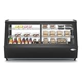 Pemberly Row 48" Countertop Display Refrigerator in Black, Glass Front, Digital Temperature Control, 2 Shelves, LED Lighting, Freezerless Design, Bakery, Coffee Shop, Restaurant Use