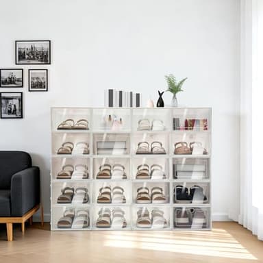 Deturprostore 20 Pcs Foldable Stackable Shoe Storage Boxes, Clear Plastic Shoe Organizer, Easy Access, Space-Saving Design, for Closet, Bedroom, Entryway and Home Organization