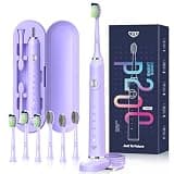 JTF Sonic Electric Toothbrush for Adults: 5 Modes with Smart Timer for Deep Cleaning & Whitening, 2 Brush Head Types for Sensitive Teeth, Gums & Braces, Travel-Friendly Case and Wireless Charging Base