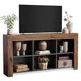 LITTLE TREE TV Stand with Storage, 63-Inch Entertainment Center with Shelves, Modern Media Console for Television up to 65" for Living Room, Bedroom, Brown + Black