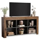LITTLE TREE TV Stand with Storage, 63-Inch Entertainment Center with Shelves, Modern Media Console for Television up to 65" for Living Room, Bedroom, Brown + Black