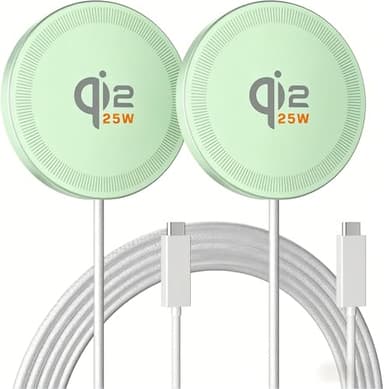 Qi2.2 Magnetic Wireless Charger for iPhone: 25W Fast Charging Mag Pad for Apple iPhone 17 17e 16 15 14 Pro Max Google Pixel 10 - Slim Compact for Desk Bedside Travel - Light Green