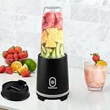 Black Single-Serve Personal Blender, 300W, 16oz Blend-and-Go Cup with Travel Lid, Stainless Steel Blade, BPA-Free & Dishwasher Safe for Smoothies & Drinks