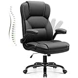 Brick Attic Leather Office Chair with Flip Up Arms, 360° Swivel Ergonomic Desk Chair with Rocking Function, Adjustable Height Computer Chair with Padded Seat for Home Office, Study Room, Black