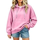 Oplxuo Women's Patchwork Pullover Sweatshirt Long Sleeve Casual Hoody Pink