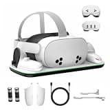 Charging Dock Compatible with Meta Oculus Quest 3/3S, VR Headset Controller Accessories, Charging Station with Closable LED Indicator, Magnetic Charging, Fast Charging, 2 Rechargeable Batteries
