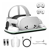 Charging Dock Compatible with Meta Oculus Quest 3/3S, VR Headset Controller Accessories, Charging Station with Closable LED Indicator, Magnetic Charging, Fast Charging, 2 Rechargeable Batteries