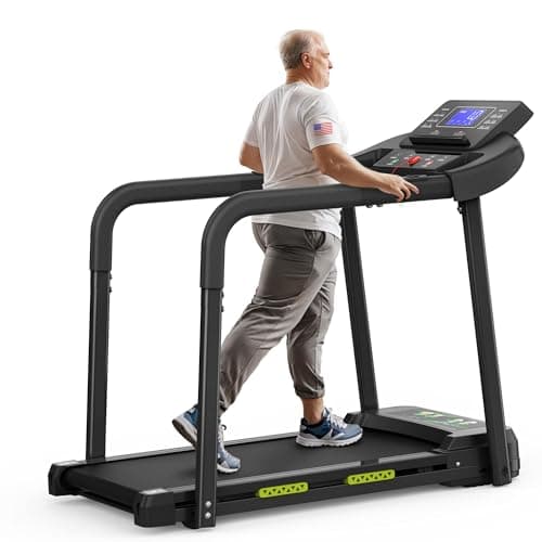 OBENSKY Walking Treadmill for Seniors, Treadmills for Home with Long Handles for Balance, Joint-Friendly Shock Absorption, Smart APP & Heart Rate Monitor
