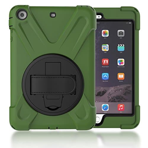 VISVEIL iPad mini1/2/3 Case, Safe Silicone TPU Case Smart Auto Wake/Sleep Cover with Velcro Hand Strap, Card Slots,360 Degree Kickstand Pocket for iPad mini1/2/3(Army Green)