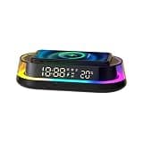 Wireless Phone Charger with Alarm Clock, LED Display, RGB Night Light, Bluetooth, Temperature Display, Bedside Table Lamp