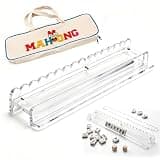 wiilioe Scalloped Mahjong Racks with Magnetic Pushers, 17.5"/20" Acrylic Tortoise Mahjong Racks Set for American Mahjong, Tortoise & Shell Style Tile Holders (1Pc*Transparent)