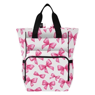 VEKELEE Pink Bows Diaper Bag Backpack Large Travel Baby Diaper Bag with Stroller Straps Unisex Travel Essential