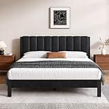 Novilla King Bed Frame with Piano Keys Headboard and Footboard, Metal Platform Bed Frames King Size, No Box Spring Needed, Easy Assembly, Steel Slats Support, Velvet Black