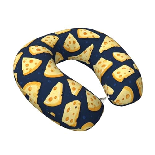 Nevjipu Memory Foam Travel Pillows for Airplanes - Bright Cheese Print Soft U Shaped Plane Neck Pillow for Sleeping for Traveling, Train, Napping, Car and Home, Washable