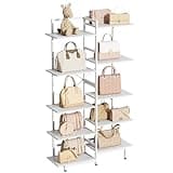Aquzee Purse Display Shelf, 5 Tier Purse Rack, Tall Purse Organizer, Bag Handbag Organizers for Women Closet Cloakroom Bedroom Entryway, White