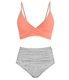 Amy Babe Women's High Waisted Bikini Sets Push Up Twist Front Spaghetti Straps Ruched Two Piece Swimsuit Bathing Suit
