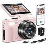 4K Digital Camera for Photography, 64MP HD WiFi Vlogging Camera for YouTube with 3" 180°Flip Screen, 18X Digital Zoom,Autofocus Compact Camera with Flash,32GB TF Card & 2 Batteries(Pink)
