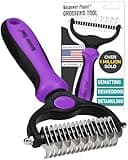 Maxpower Planet Pet Grooming Brush - Double Sided, Extra Wide for Dogs and Cats - Dematting Undercoat Rake, Reduces Shedding by 95%, Purple