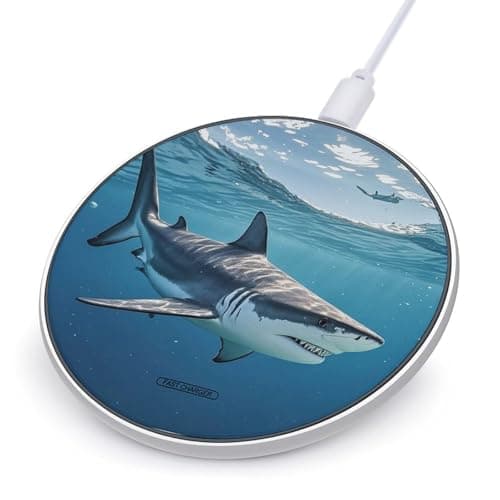Ocean Sea Animal Shark Wireless Charger Portable 10W Fast Wireless Charging Pad Compatible with Phone Ultra-Thin Charging Station Lightweight Charger Mat for Travel Home Office Desk