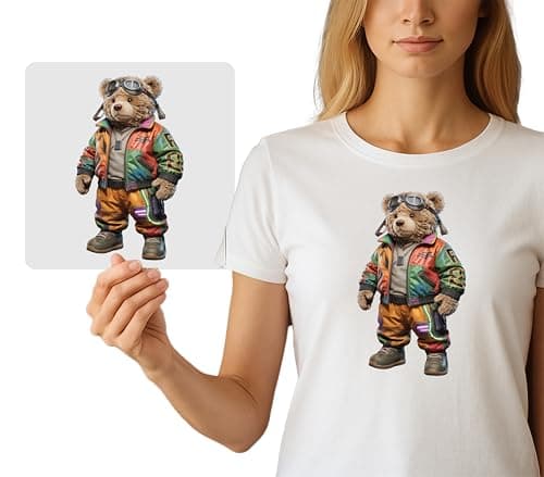 DTF Teddy Bear Futuristic Iron-On Graphic for DIY Apparel | Ready-to-Press Heat Press Decal for Crafters & Small Businesses