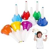 8 Note Hand Bells, Colorful Metal Hand Bells Set, Diatonic Musical Handbells for Music Teaching, Church Chorus, Festival, Family Party